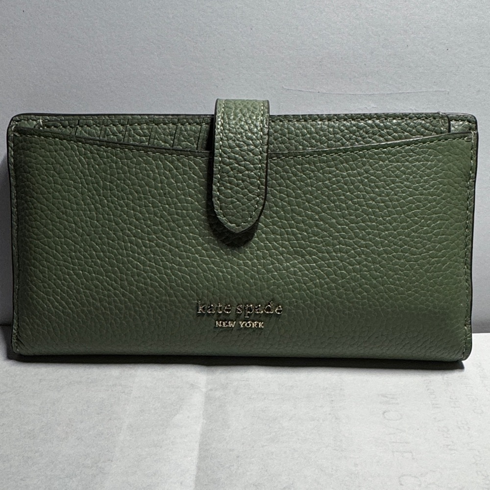 Kate Spade Hudson Green romaine pebbled Leather Wallet